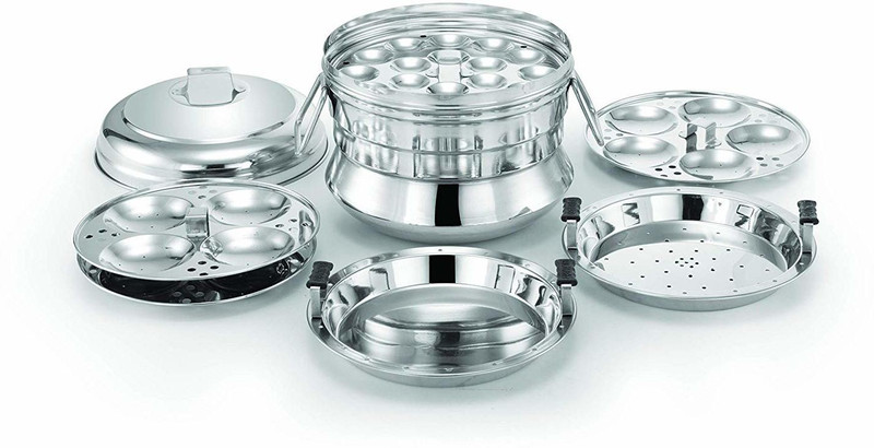 eKitchen Alisha Italia Stainless Steel All in One Idli Cooker / 3 Idli Plates / 1 Dhokla Plate / 1 Steamer Plate (13 Idlies) Induction & Standard Idli Maker(3 Plates , 13 Idlis )