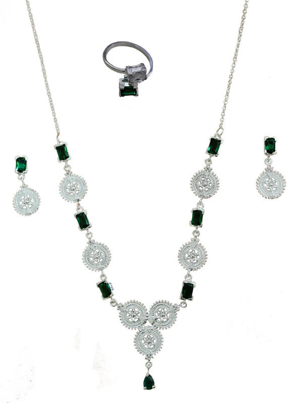 bhanu gems Silver Jewel Set(Green, White)