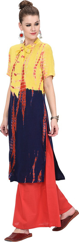 aamri Women Textured Straight Kurta(Blue)