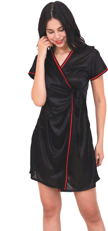 hex rex Women Robe(Red, Black)
