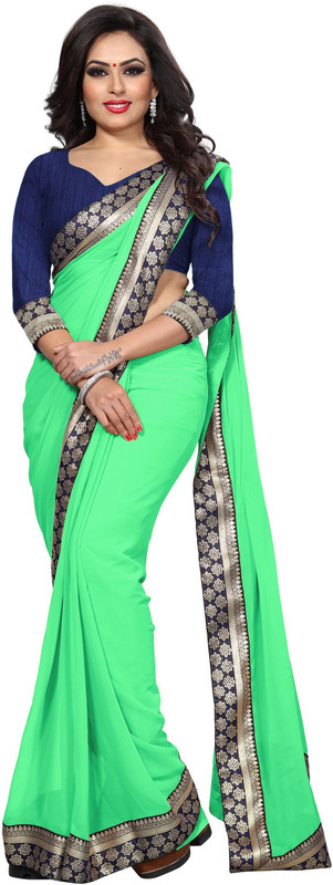 sarvagny clothing Solid Fashion Poly Georgette Saree(Light Green)