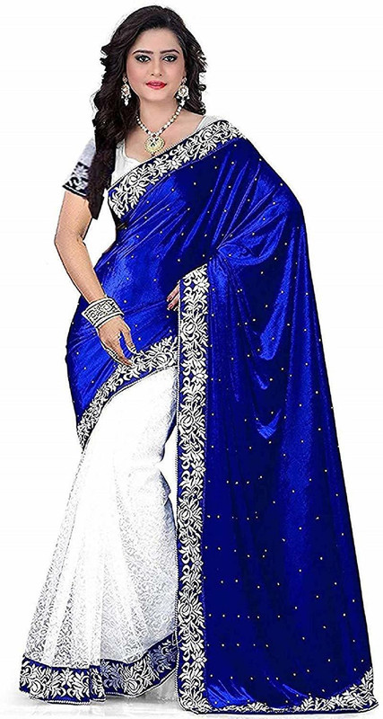 shriji fashion Self Design Bollywood Velvet Saree(Blue)