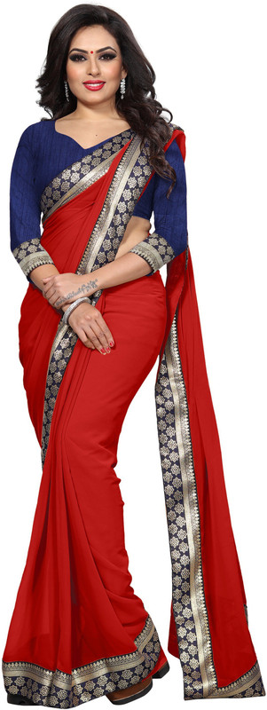 sarvagny clothing Solid Fashion Poly Georgette Saree(Red)