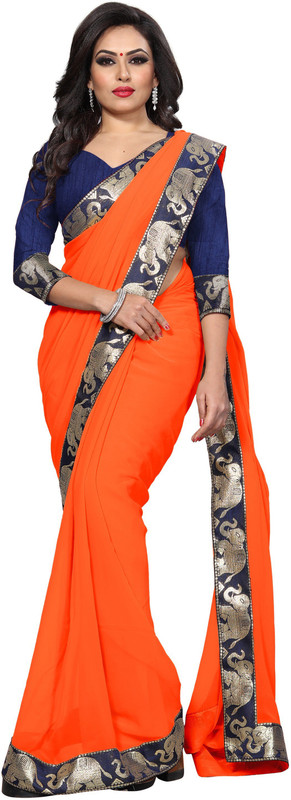 sarvagny clothing Solid Fashion Poly Georgette Saree(Orange)