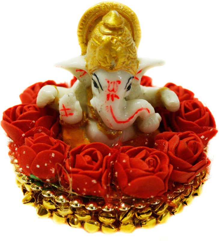 ajmera sales Handicrafted Blessing Lord Ganesha Sitting On Gungroo Bangles Aasan Decorated By Flowers Idols for gift Decorative Showpiece  -  9 cm(Polyresin, Multicolor)
