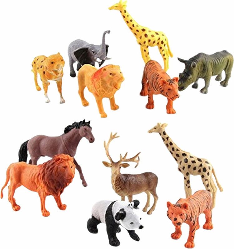Rohi Faille Wild Animals Figures Set for Kids - Pack of 12 Animals(Multicolor)