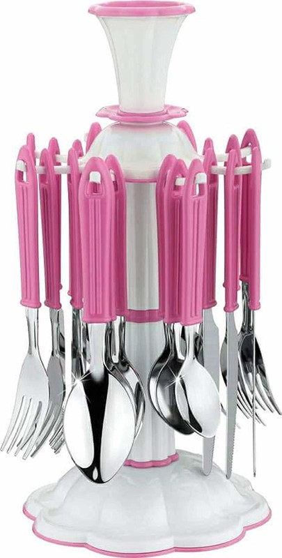 senoprime Stylish Revolving 24 pcs Cultery Set for Dining Table with Stand,Pink(Pack of 1) Disposable Plastic Cutlery Set(Pack of 24)