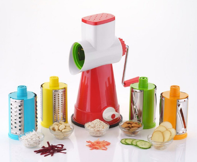 crezza 0052 4 In 1 Rotary Drum Fruit Cutter Vegetable & Fruit Grater & Slicer Red Kitchen Tool Set(Red)