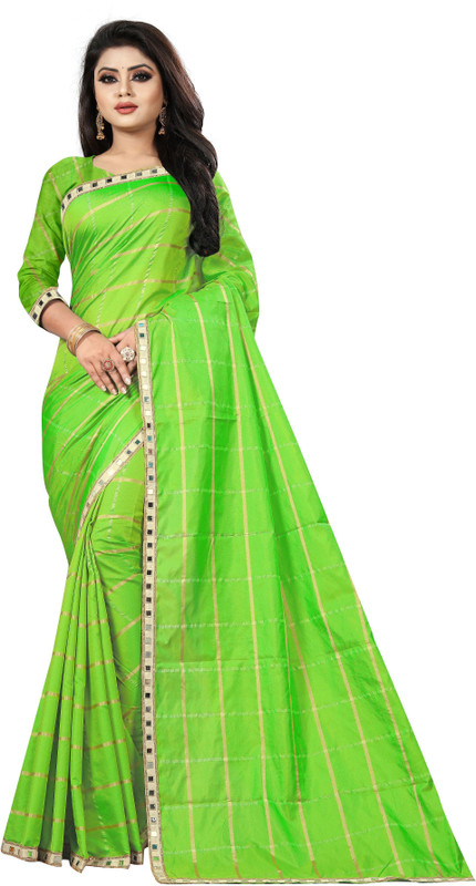jency fashion Checkered Kanjivaram Silk Saree(Light Green)
