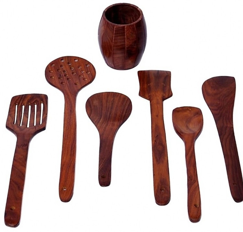 keshav WOODEN SPOON SET OF 6 WITH SPOON SET Wooden Cooking Spoon Set(Pack of 6)