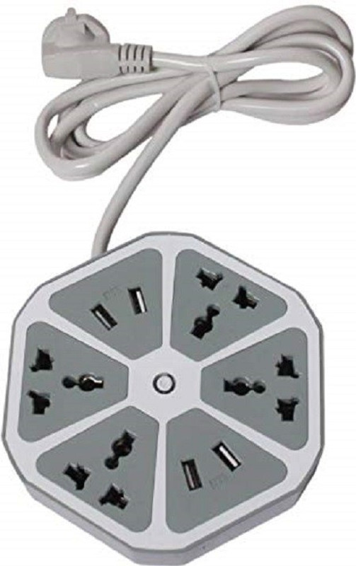vigorous power Hexagon Shape Extention Board With 4 Power Socket & 4 USB Port 2.0Amp 4 Socket Surge Protector(Grey, White)