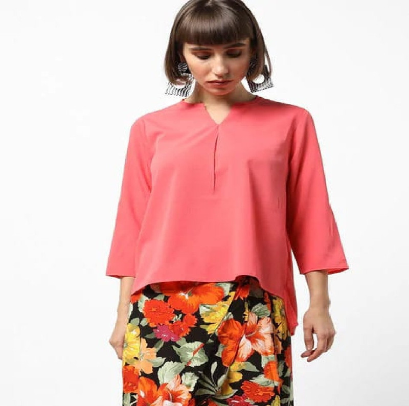 style riders Casual 3/4 Sleeve Solid Women Pink Top