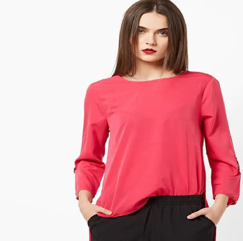 style riders Casual 3/4 Sleeve Solid Women Pink Top