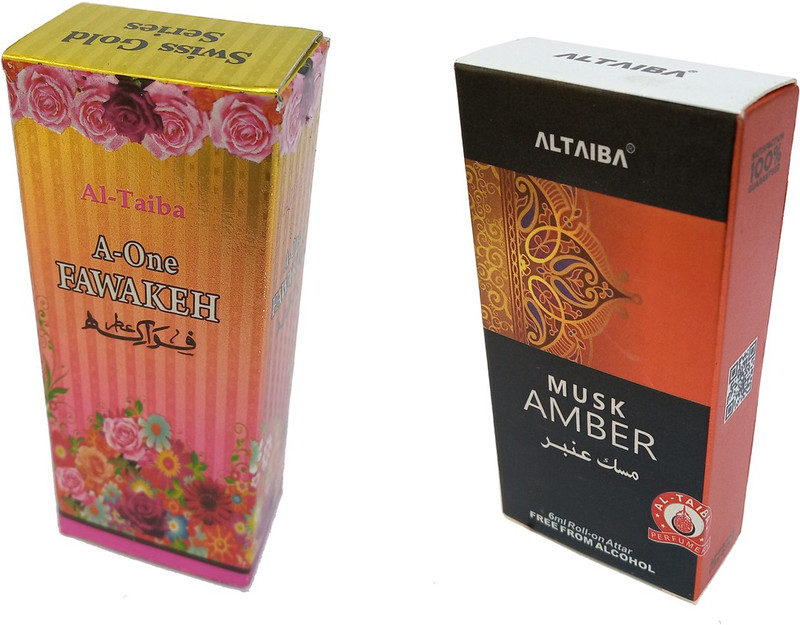 Altaiba A One Fawakeh 8ml and Musk Amber 6ml Combo Pack Attar Alcohol Free Pack of 2 Floral Attar(Floral)