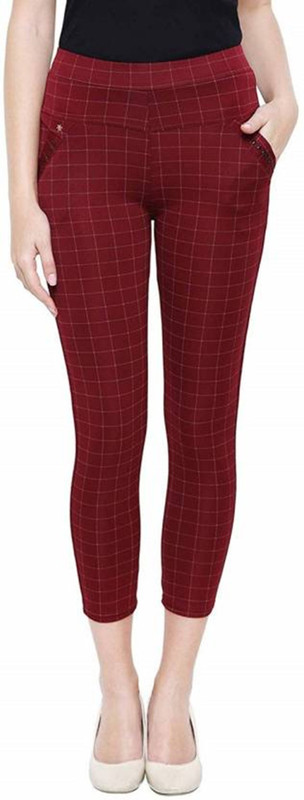 bast smart Maroon Jegging(Checkered)