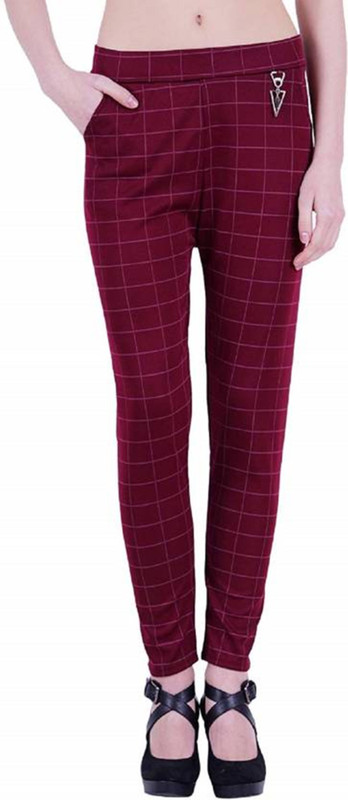 bast smart Maroon Jegging(Checkered)
