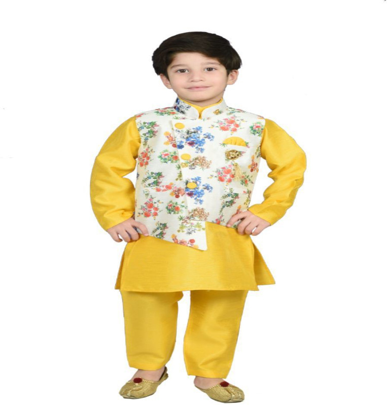 utrendz Boys Wedding, Festive & Party, Formal Blazer, Shirt and Trouser Set(Yellow Pack of 1)