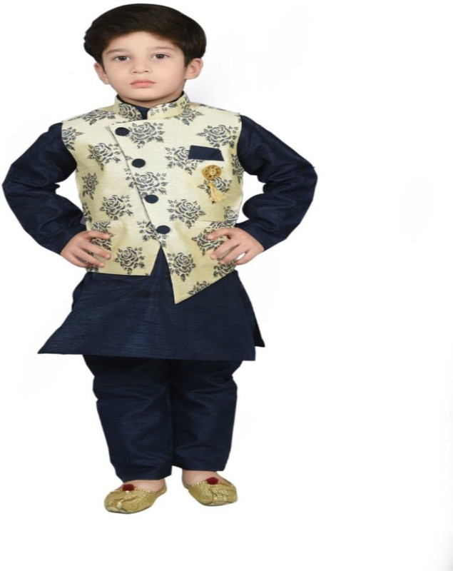 utrendz Boys Wedding, Festive & Party, Formal Blazer, Shirt and Trouser Set(Blue Pack of 1)