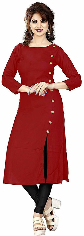 jecy times Festive & Party Solid Women Kurti(Maroon)