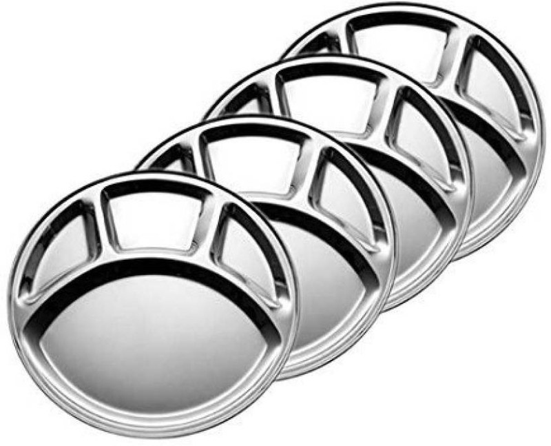 apna Stainless Steel round plate Sectioned Plate(4 Units)