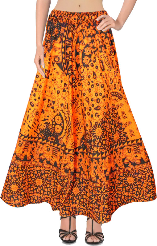 dupad Printed Women Regular Orange Skirt