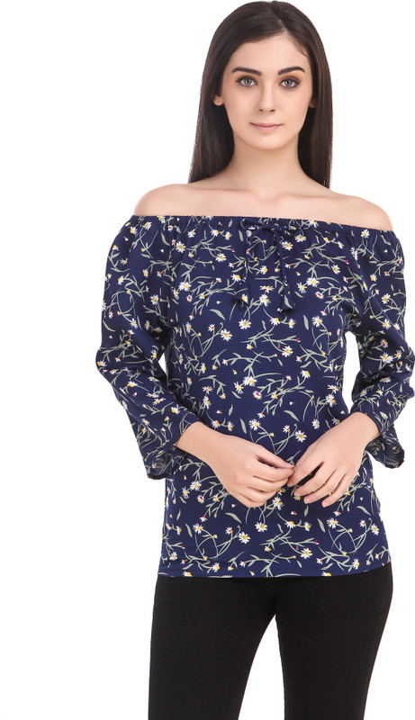 vogue tantra Casual 3/4 Sleeve Embroidered Women Blue Top