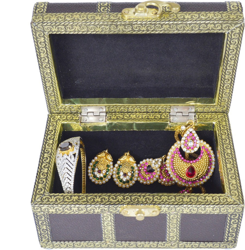 lavender craft LC-JB-6x4-BRO.REX To Hold A Necklace ,Ear Piece % Few Rings Vanity Box(Brown)