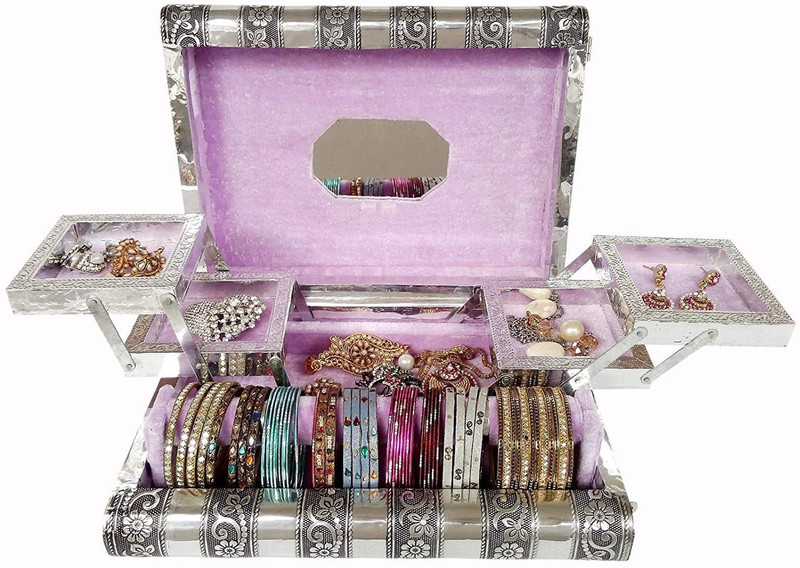 lavender craft LC-JB-11x8-LAV-S.O Jewellery Box, Bangle Box, Accessories Box, Wardrobe, Locker, Wedding Vanity Box(Silver)