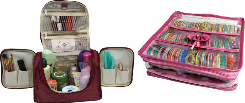 phoenixfaso Foldable Cosmetic Makeup Bag Organizer Hanging Travel Toiletry Kit bangle case bracelet box vanity box Vanity Box(Multicolor)