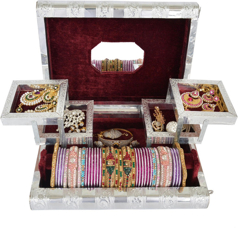 lavender craft LC-JB-11x8-MAROON-S.O Jewellery Box, Bangle Box, Accessories Box, Wardrobe, Locker, Wedding Vanity Box(Silver)