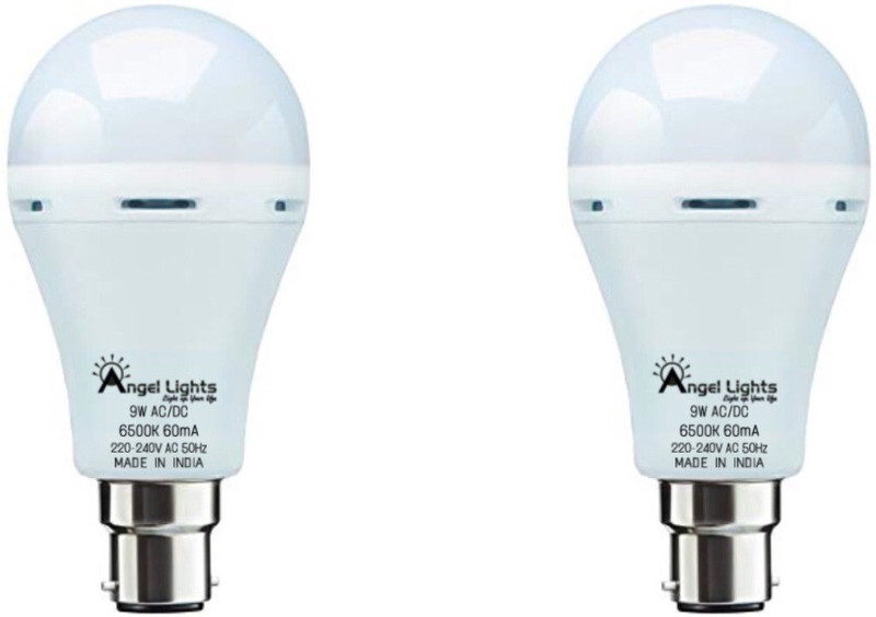 angel lights 9 W Round B22 LED Bulb(White, Pack of 2)