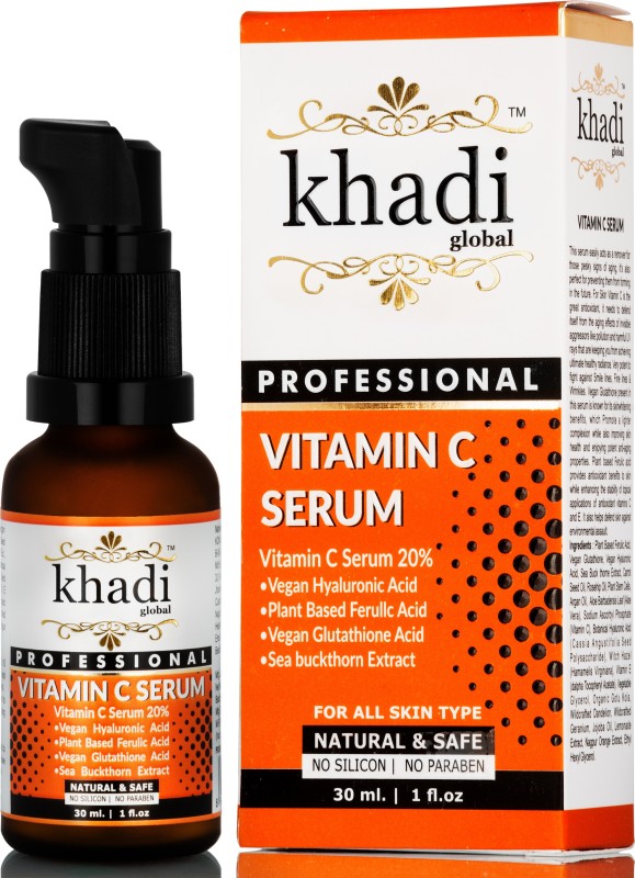 Khadi Global  C Serum With  E  C 20%, Vegan Hyaluronic , Ferulic  & Vegan Glutathione  Serum Fairness Serum(30 ml)