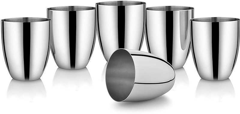 machak stainless steel glass Glass Set(Steel, 310 ml, Silver, Pack of 6)