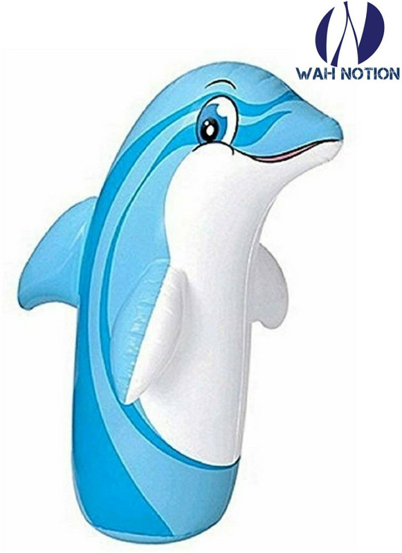 wah notion Inflatable PVC Sand Base Dolphin Shape Hit Me 3D BOP Bag (Blue) Inflatable Bouncer(Blue)