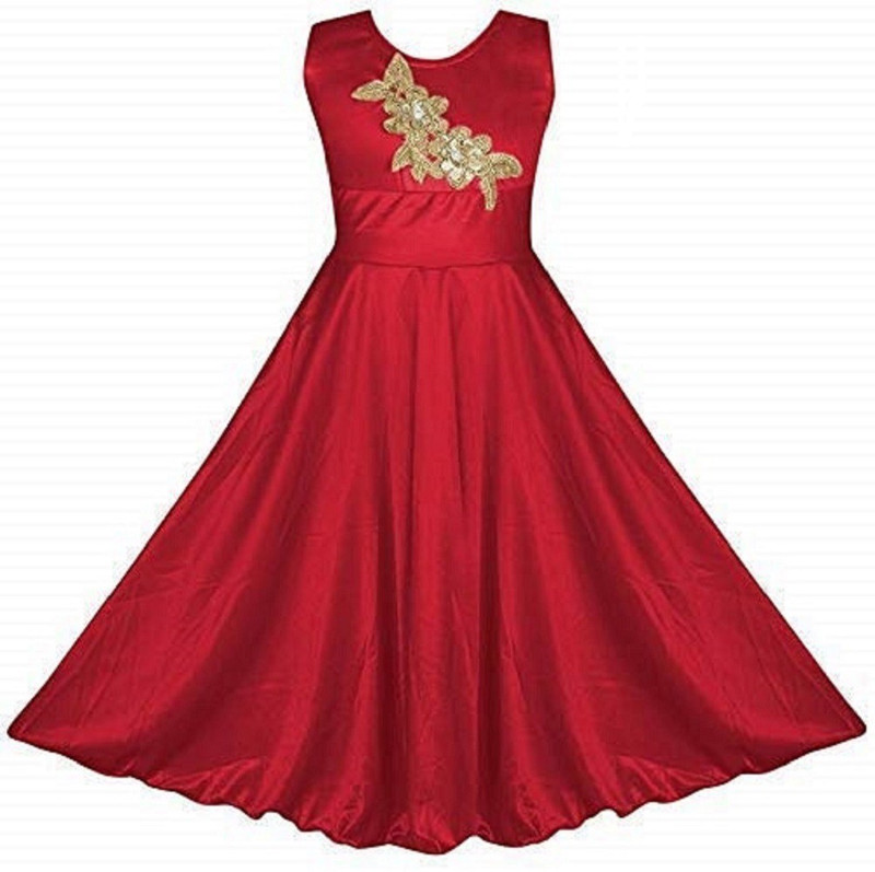 vyani creation Girls Maxi/Full Length Casual Dress(Gold, Sleeveless)