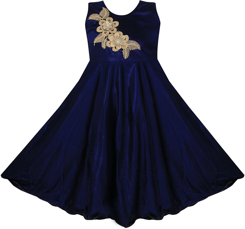 vyani creation Girls Maxi/Full Length Casual Dress(Gold, Sleeveless)