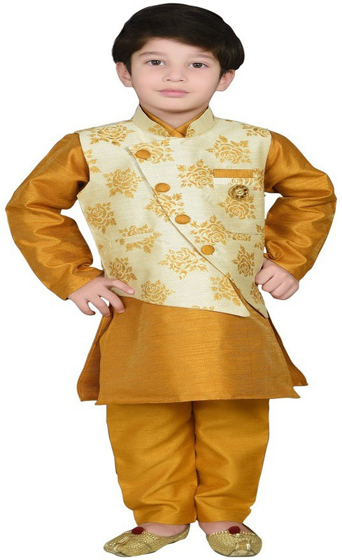 utrendz Boys Wedding, Festive & Party, Formal Kurta, Waistcoat and Pyjama Set(Yellow Pack of 1)