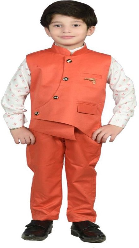 utrendz Boys Wedding, Festive & Party, Formal Blazer, Shirt and Trouser Set(Pink Pack of 1)