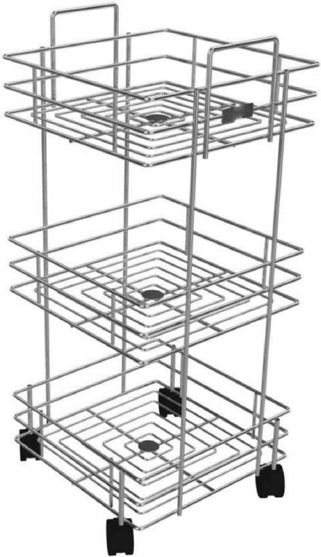 shopkart 3 LAYER MEDIUM SIZE SQUARE BASKET Stainless Steel Kitchen Rack(Silver)