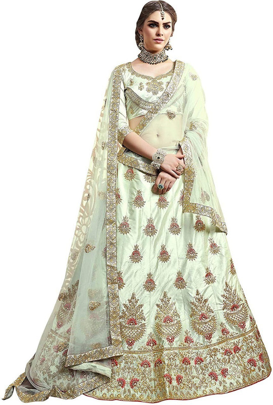 Embroidered semi stitched lehenga choli and dupatta set store