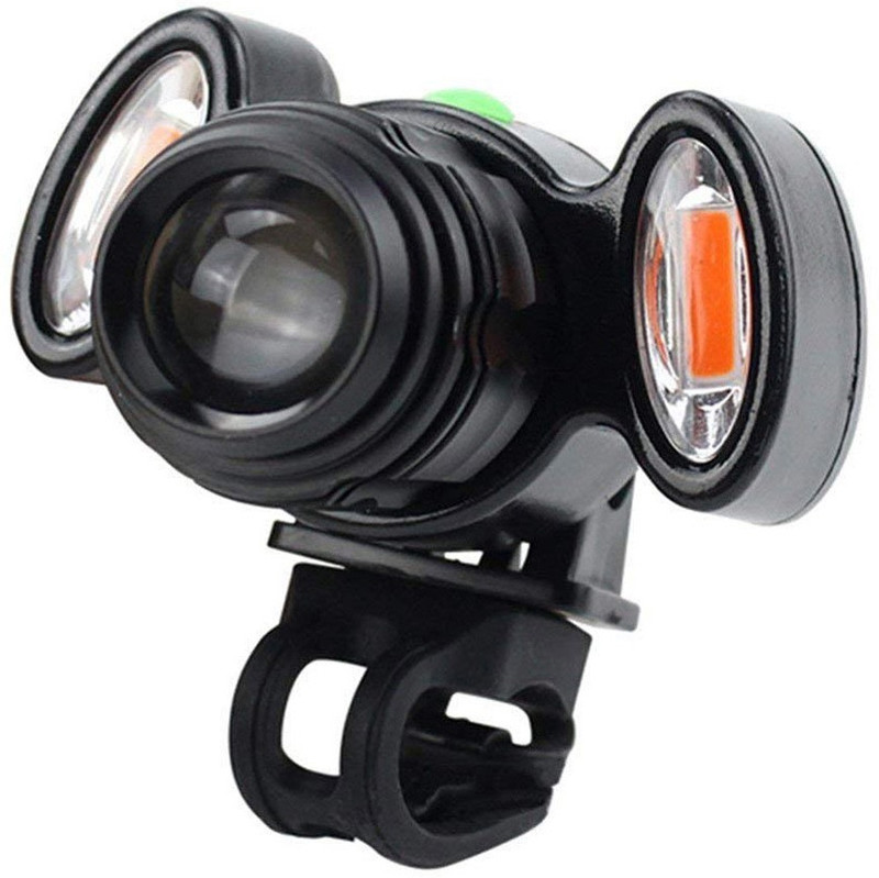 SHIVEXIM Zoom-able Feature 4 Mode Bicycle Headlight Focus with 2 warning lights LED Front Light(Black)