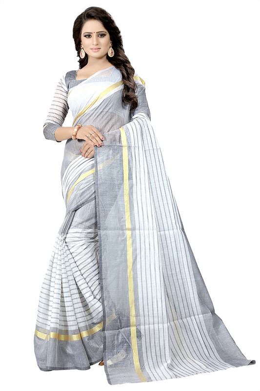 shriji fashion Self Design Daily Wear Cotton Silk Saree(White)