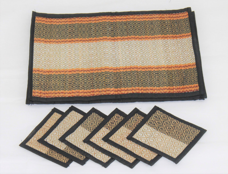 fabartistry Rectangular Pack of 13 Table Placemat(Black, White, River Grass)