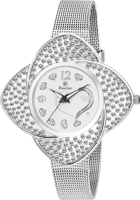 fascino Analog White Dial with Diamond Case & Scheffer Chain Belt FCW 2088-SL Analog Watch  - For Women