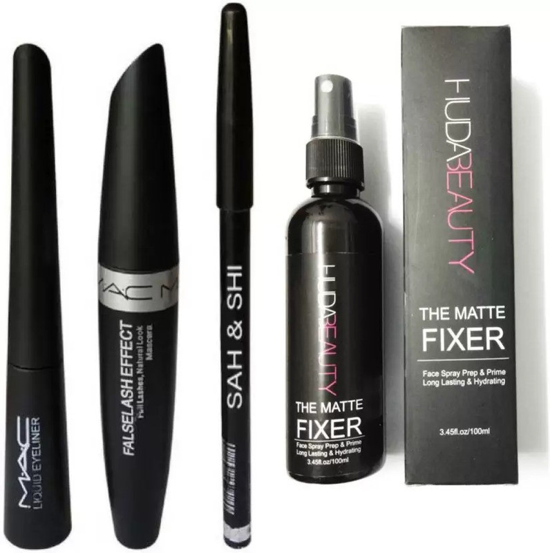 Sah&Shi Eyebrow Pencil With Mac Mascara & Mac Liquid Eyeliner With Huda Makeup Fixer Spray(4 Items in the set)