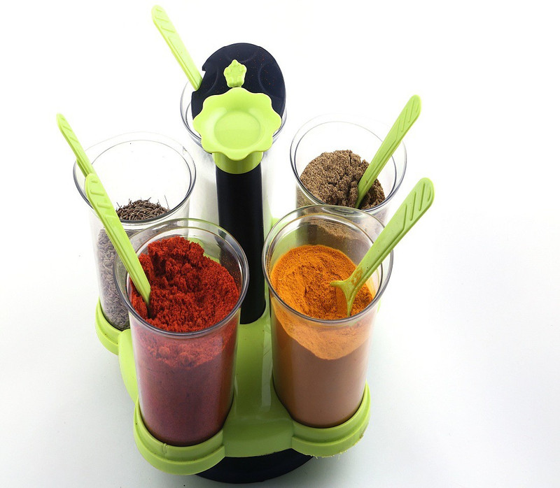 jay balaji 360 Degree Revolving 5 Jar Multipurpose Diniing Stand, Spice container 1 Piece Spice Set(Plastic)