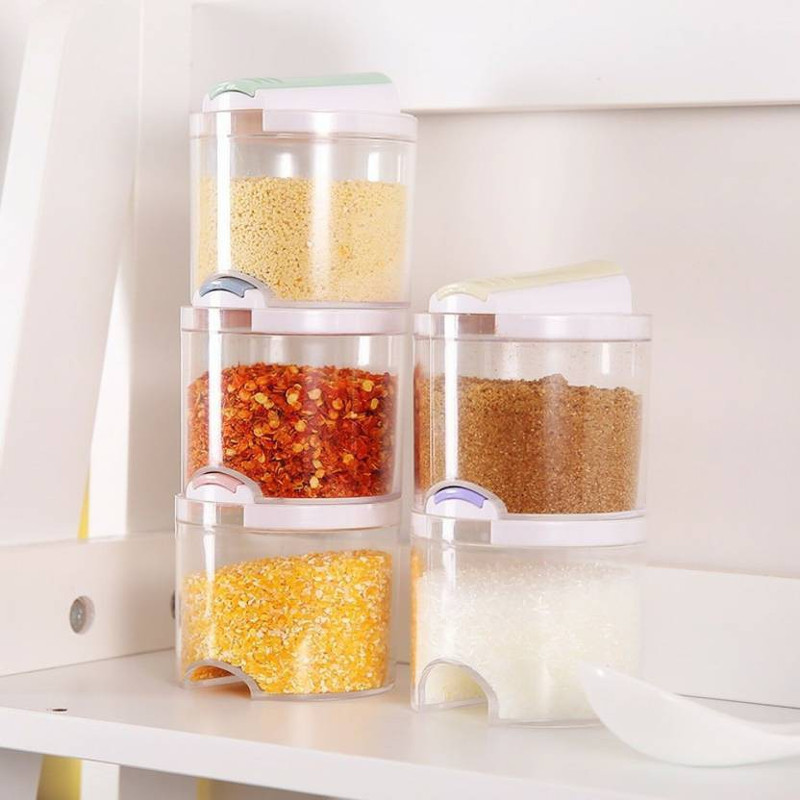 mjshopezone New 5pcs Creative Transparent Stackable Seasoning Cans Kitchen Spice Rack 5 Piece Condiment Set(Crystal)