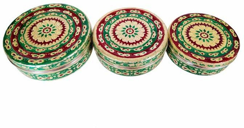 lavender craft LC-SS-INFINITY-3CONTAIN-G.M.  - 750 ml, 1000 ml, 1249 ml Steel Grocery Container(Pack of 3, Gold, Red, Green)