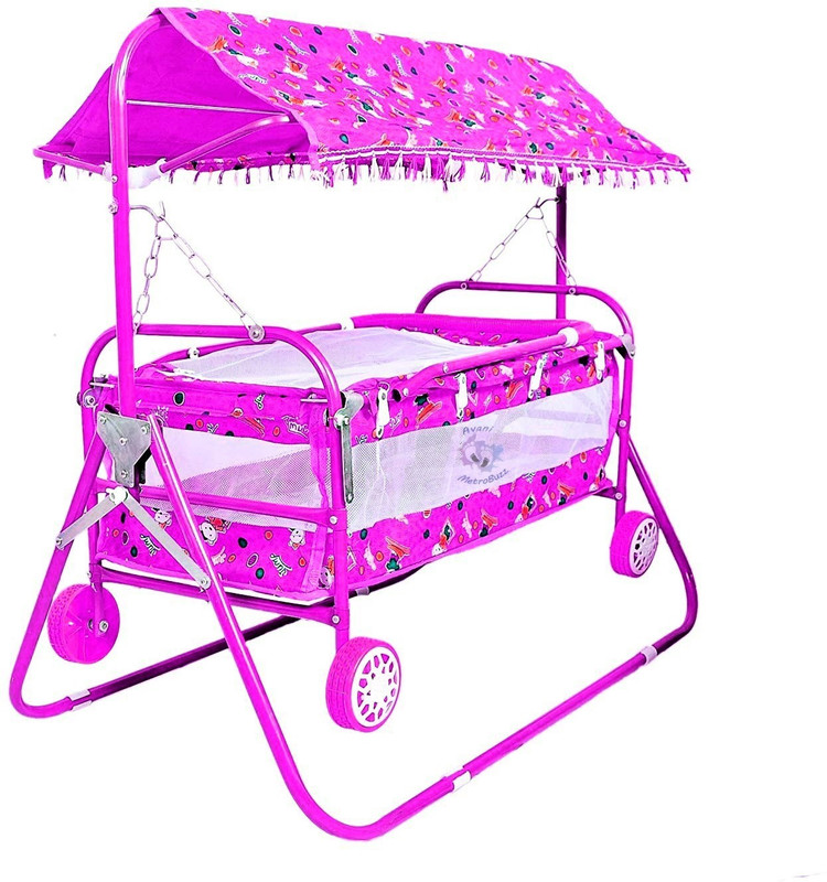 STEELOART Pink Baby Cradle Cot Cum Stroller Pink_Cradle_007(Pink)