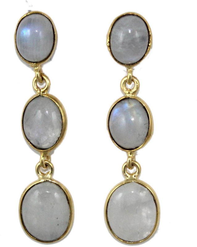 khnfashion Natural Rainbow Moonstone 24k Gold Plated Earrings Moonstone Brass Drops & Danglers